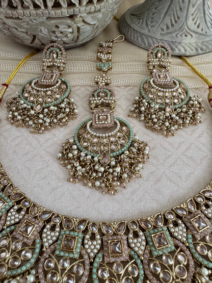 LEAH PINK-GREEN NECKLACE SET
