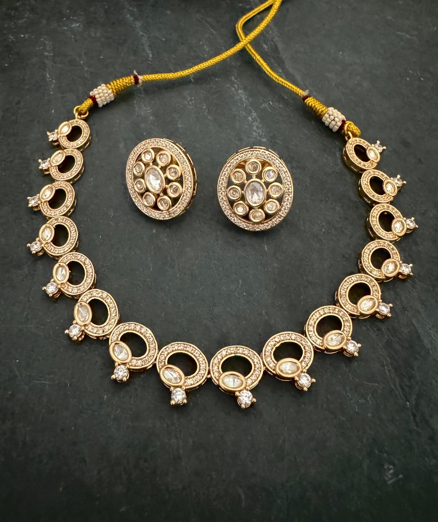 AROHI GOLD CZ POLKI NECKLACE SET