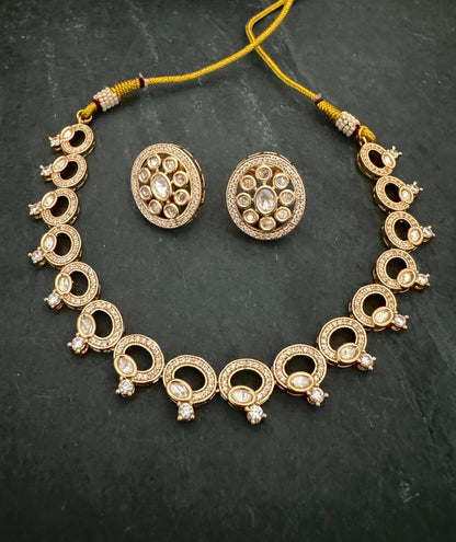 AROHI GOLD CZ POLKI NECKLACE SET