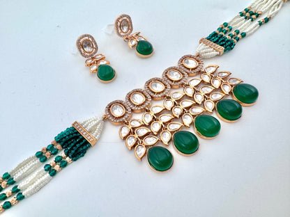 Amrita Kundan Emerald Choker Necklace Set