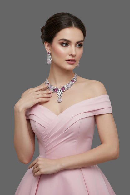 ARIELLE RUBY SILVER NECKLACE SET