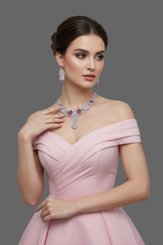 ARIELLE RUBY SILVER NECKLACE SET