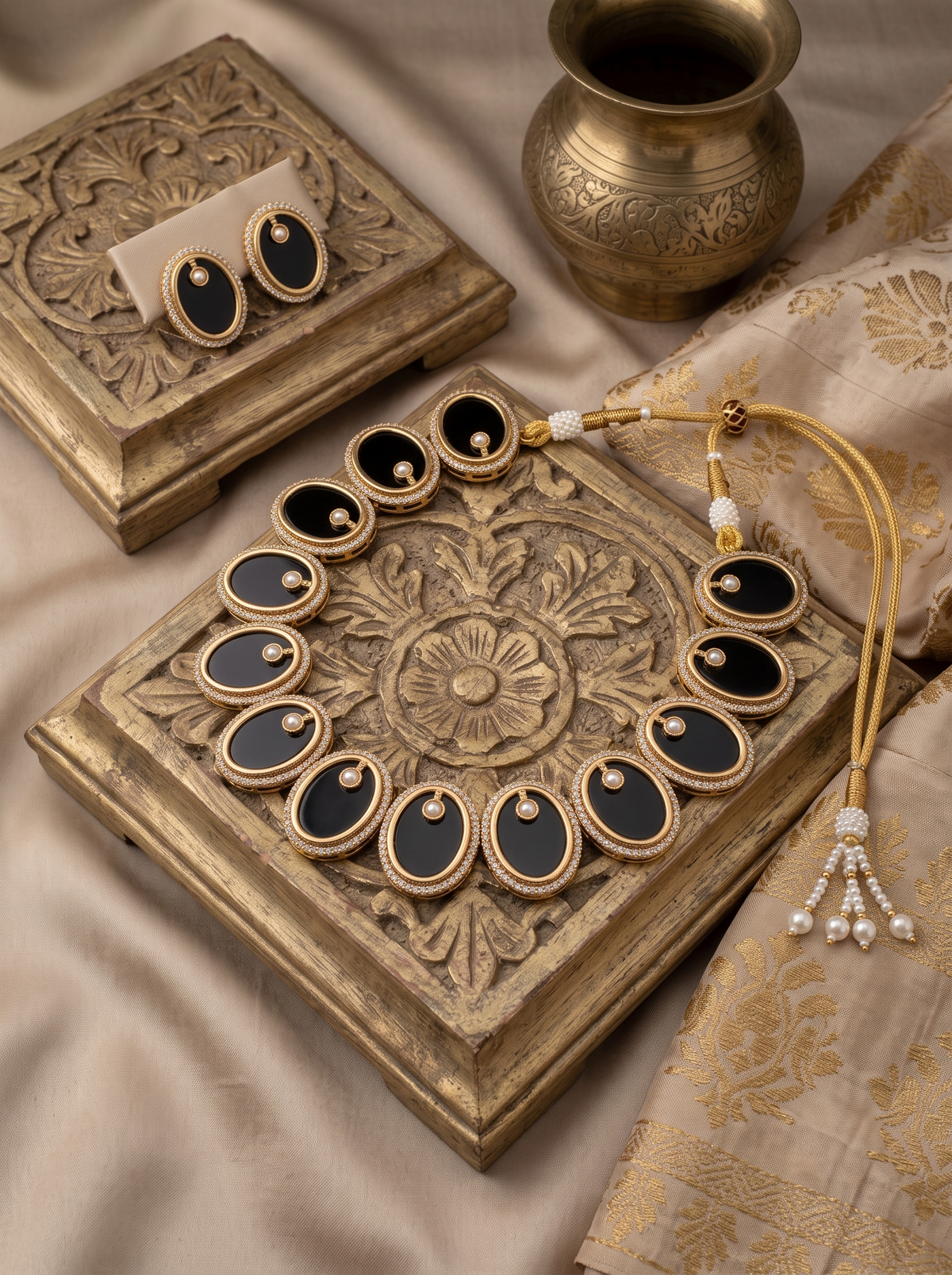 ESHA NOIR & PEARL ROYALE NECKLACE STUD SET
