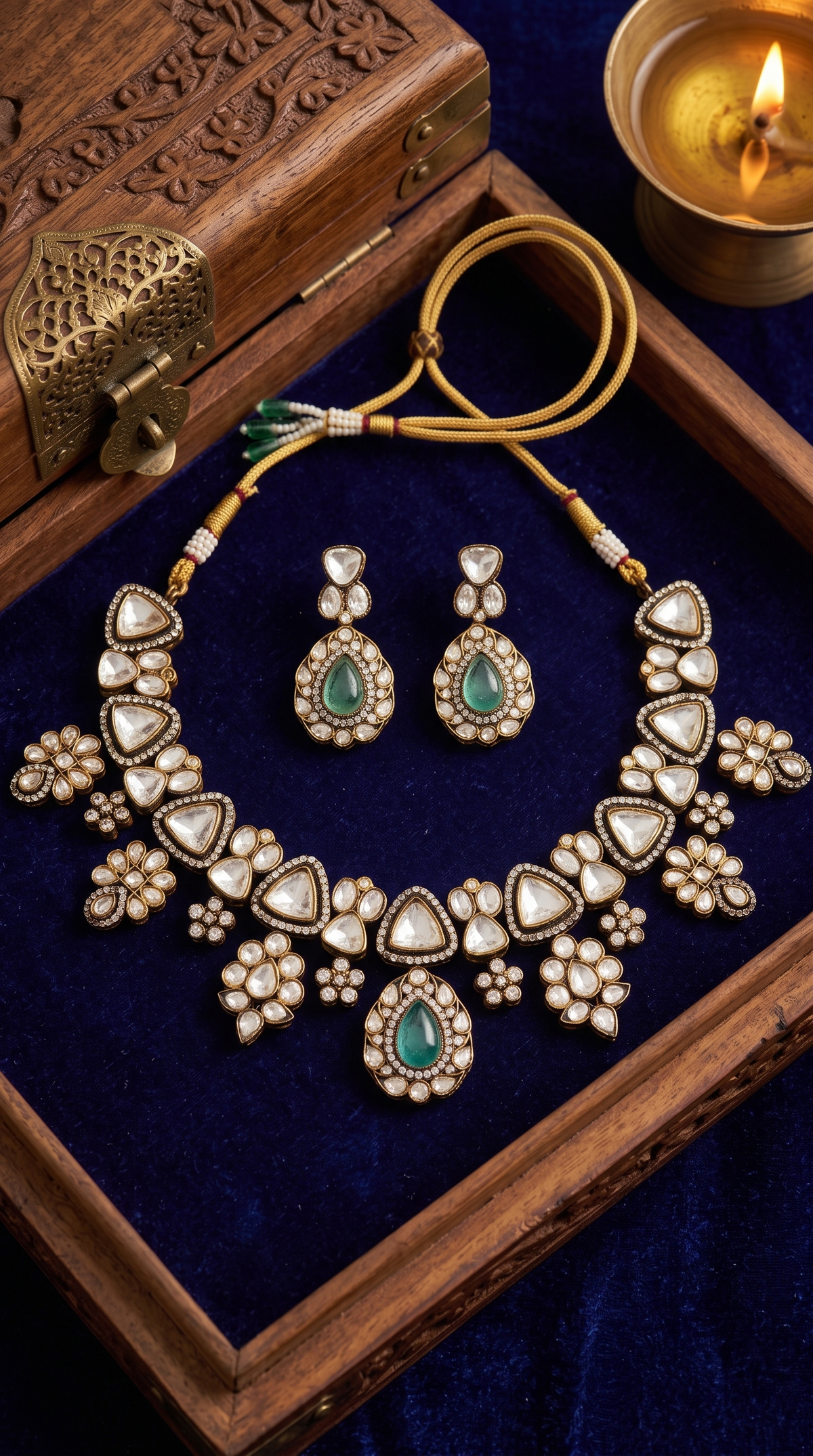 MALINI AQUAMARINE POLKI NECKLACE SET