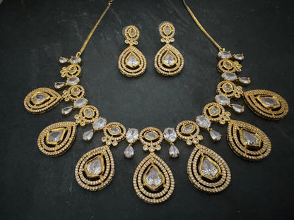 SARA POLKI CZ GOLD NECKLACE SET