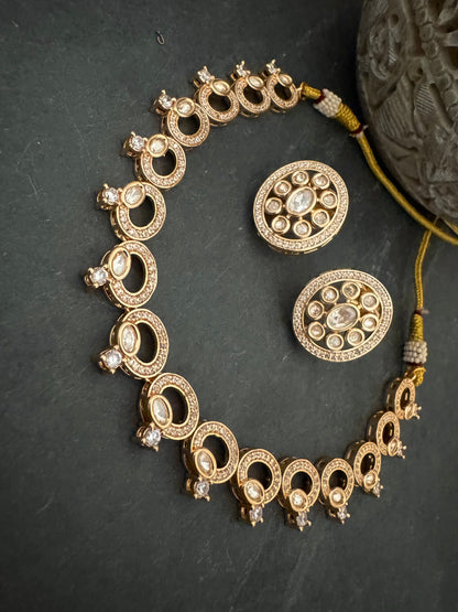 AROHI GOLD CZ POLKI NECKLACE SET