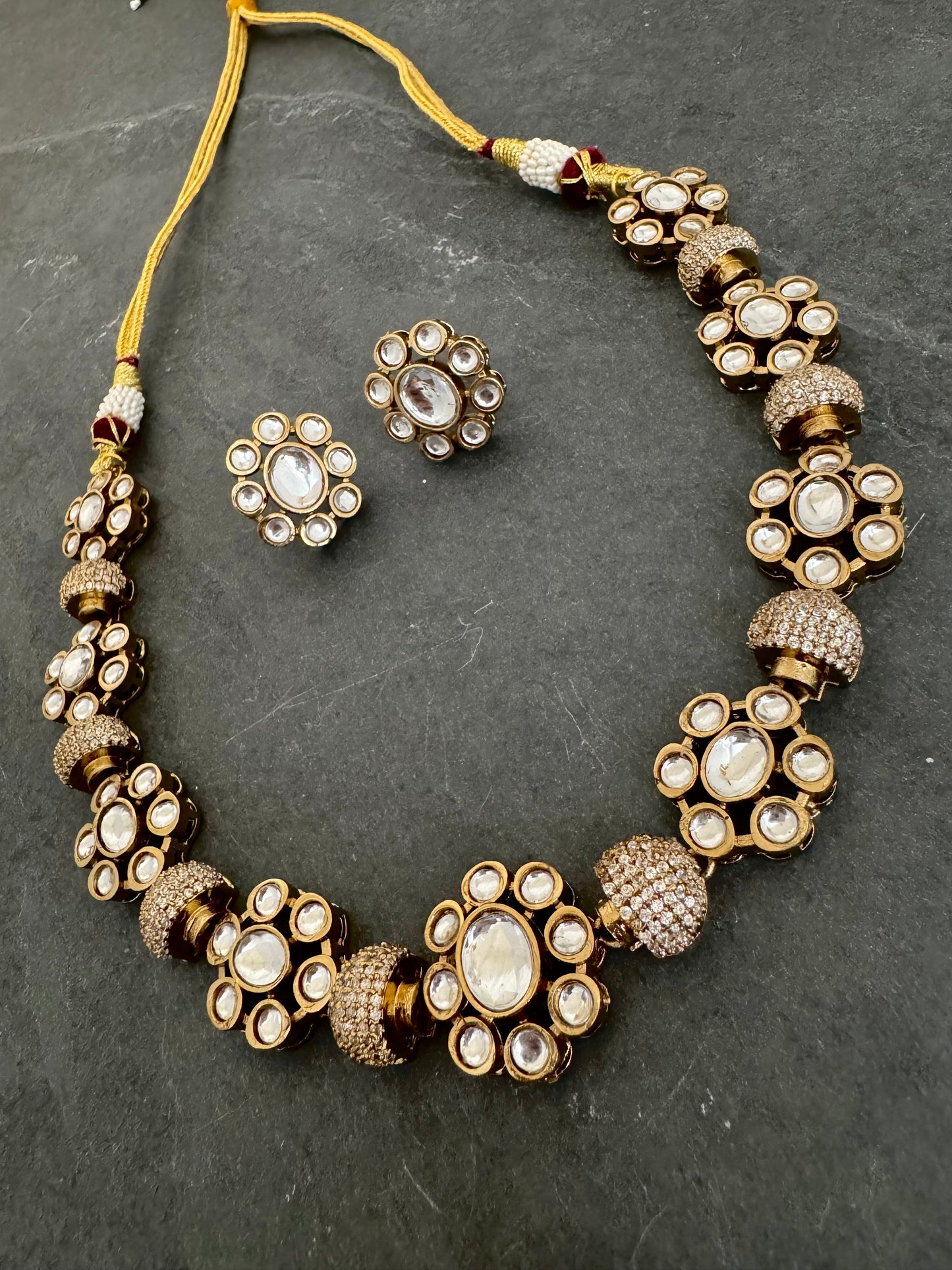 MIA POLKI CZ FLOWER NECKLACE SET