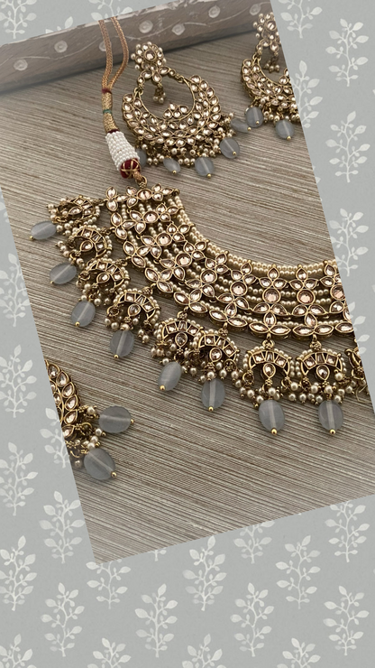 Anaaya Gray antique gold bridal necklace set