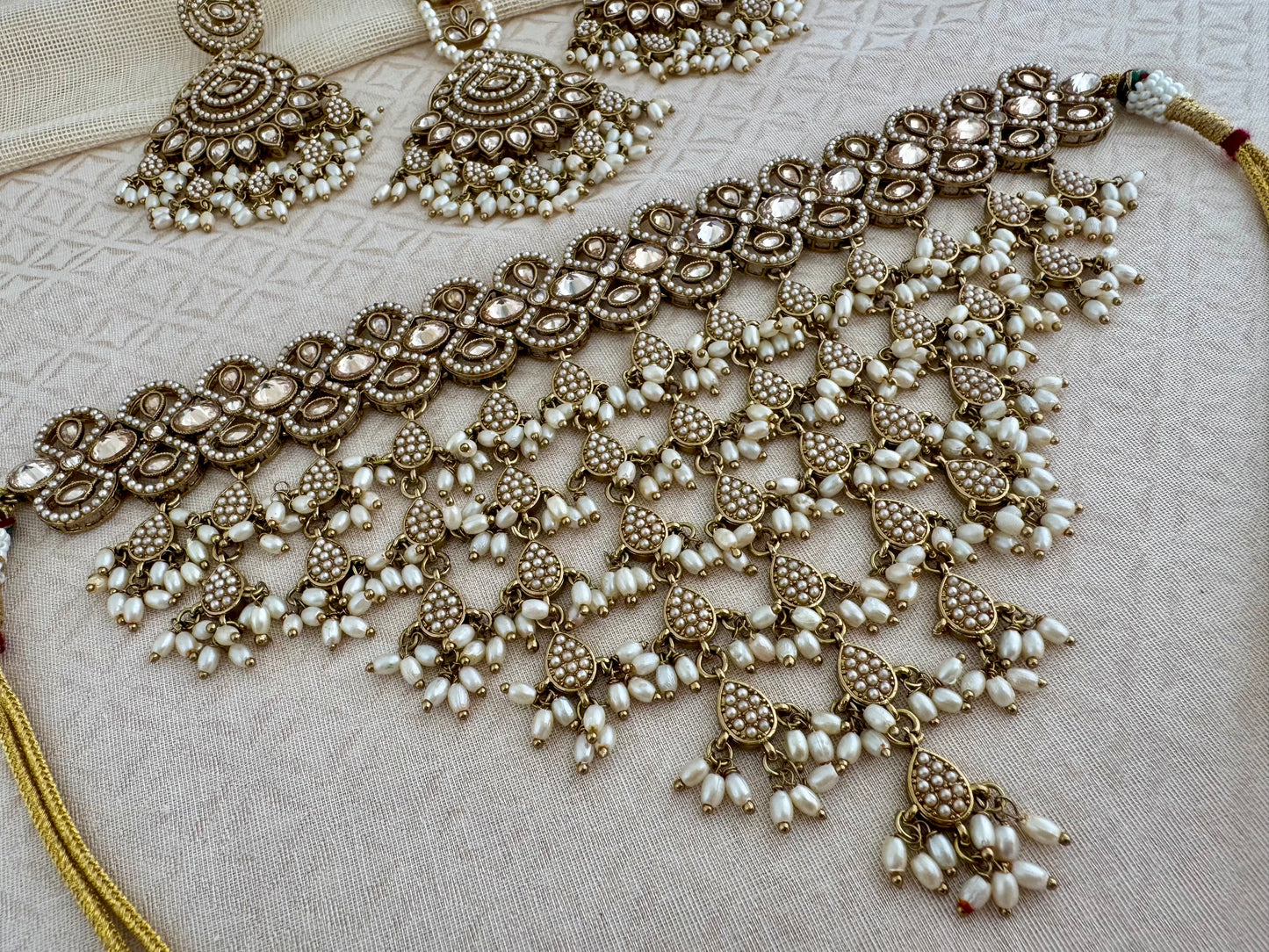ALISHA BOHO PEARL FRINGE CHOKER SET