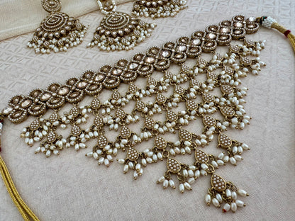 ALISHA BOHO PEARL FRINGE CHOKER SET