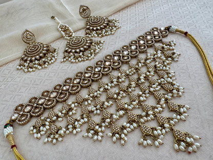 ALISHA BOHO PEARL FRINGE CHOKER SET
