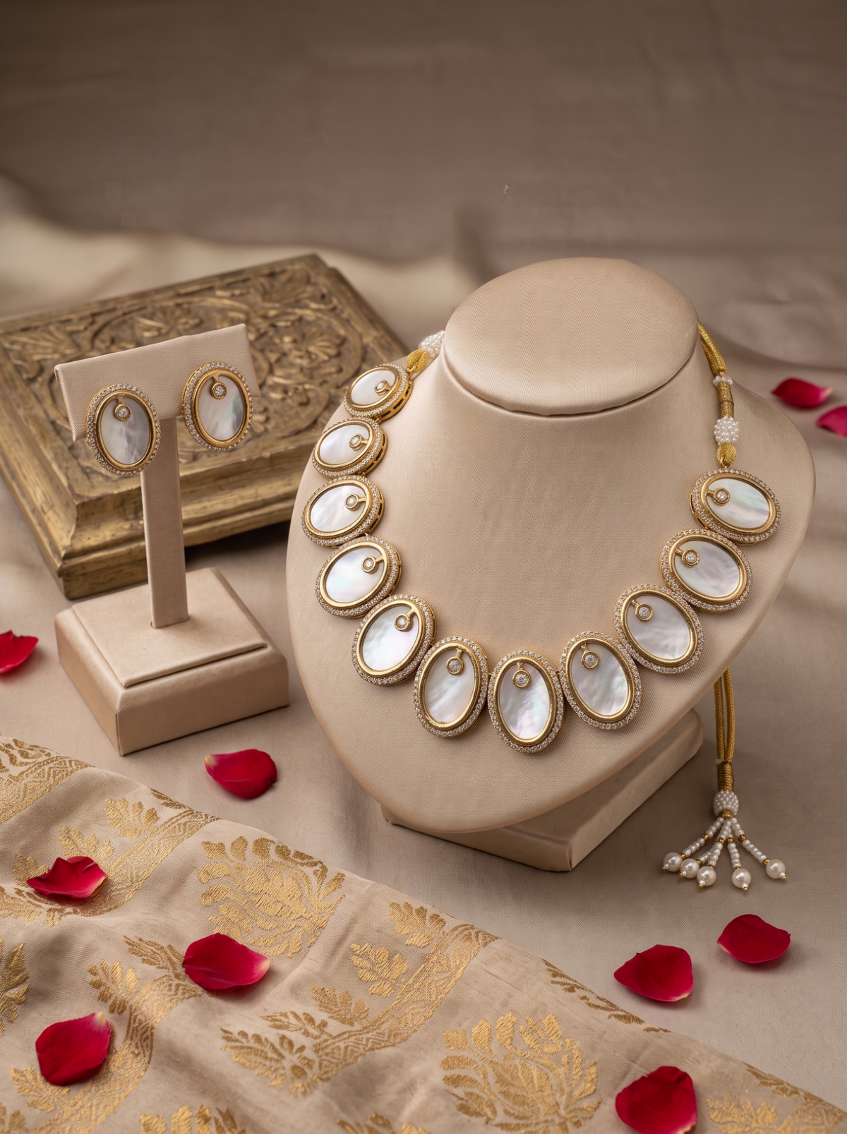 ESHA NOIR & PEARL ROYALE NECKLACE STUD SET
