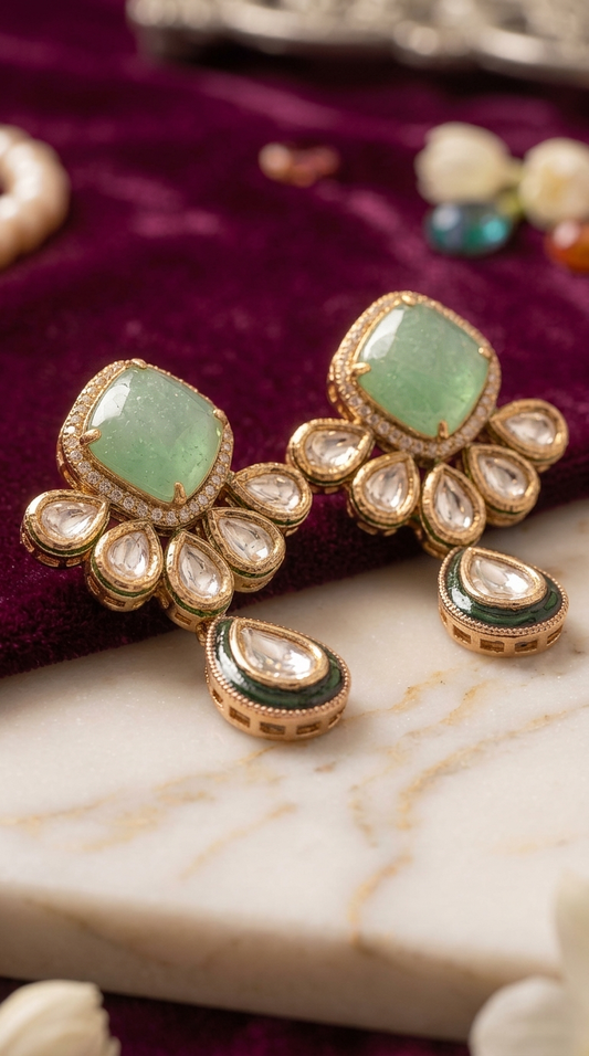 Sayani Green Chalcedony Kundan Necklace Set