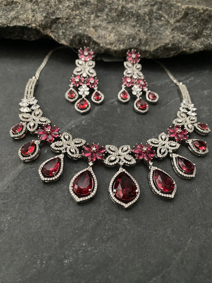 ANNA CORAL RED CZ NECKLACE SET