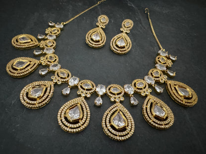 SARA POLKI CZ GOLD NECKLACE SET