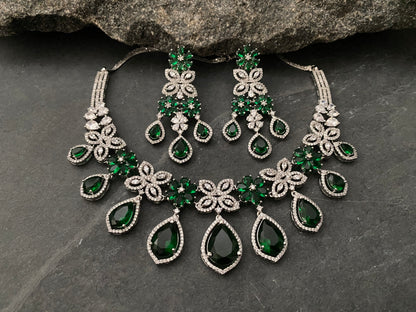 ANNA EMERALD GREEN CZ NECKLACE SET