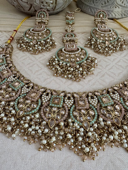 LEAH PINK-GREEN NECKLACE SET