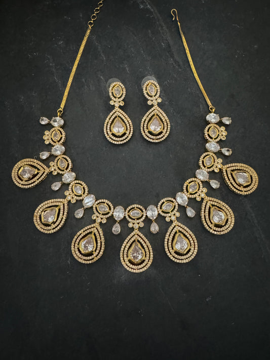 SARA POLKI CZ GOLD NECKLACE SET
