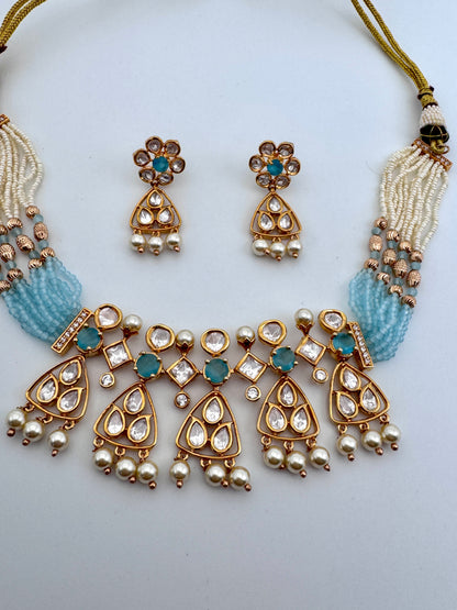 Kavya Kundan Blue Choker Necklace Set
