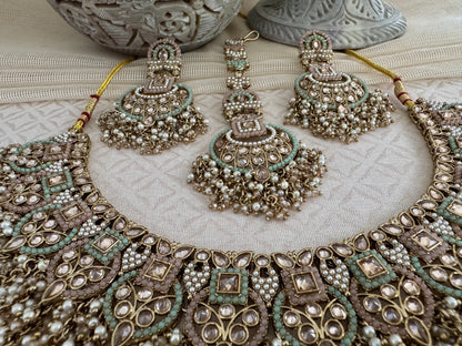 LEAH PINK-GREEN NECKLACE SET