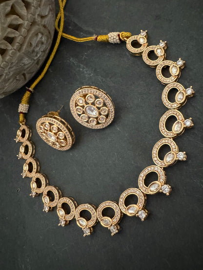 AROHI GOLD CZ POLKI NECKLACE SET