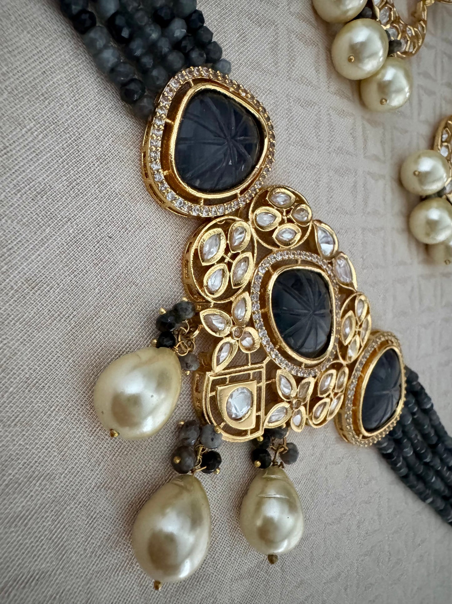 ROSHNI GRAY KUNDAN CZ CHOKER SET