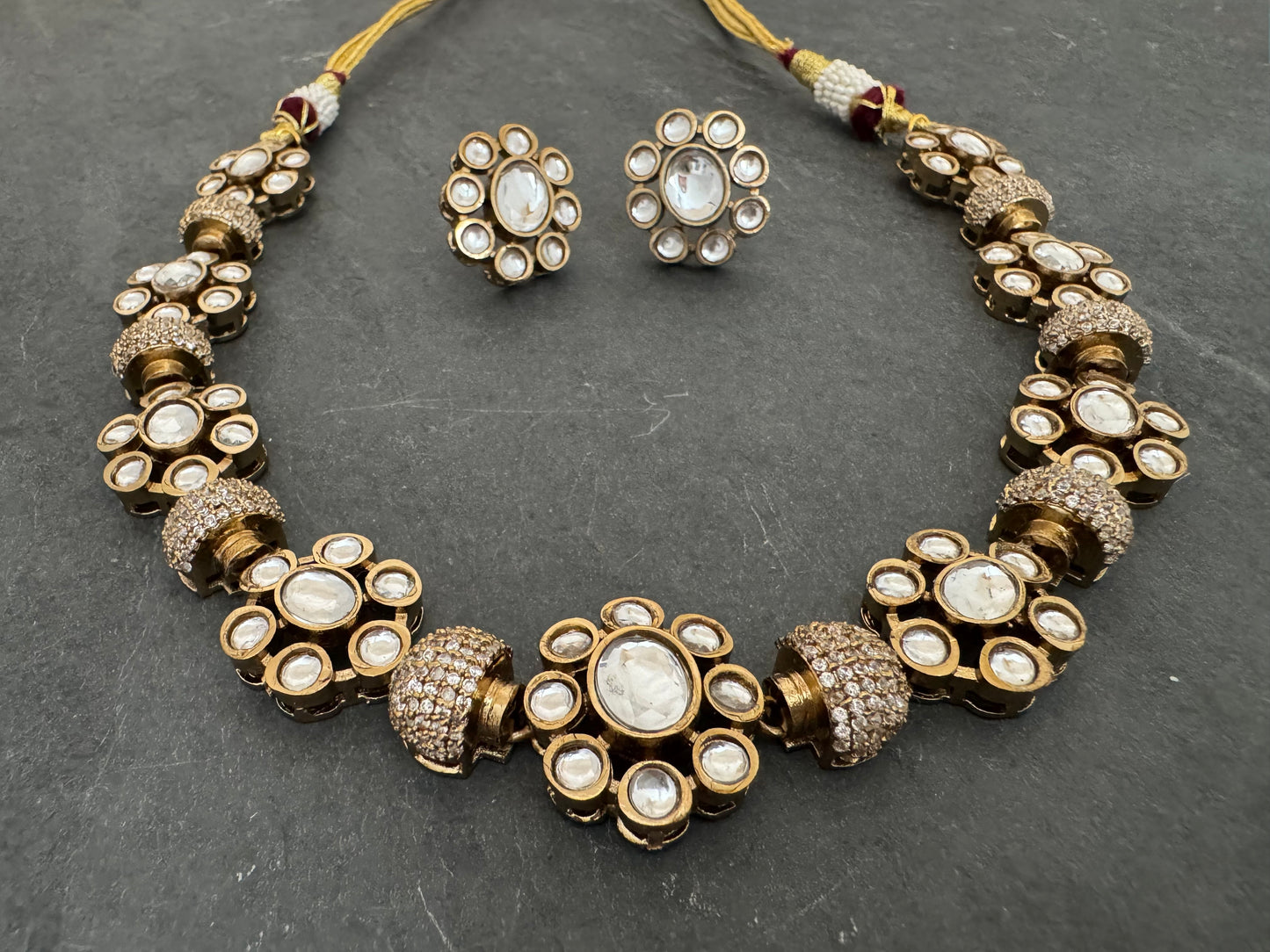 MIA POLKI CZ FLOWER NECKLACE SET