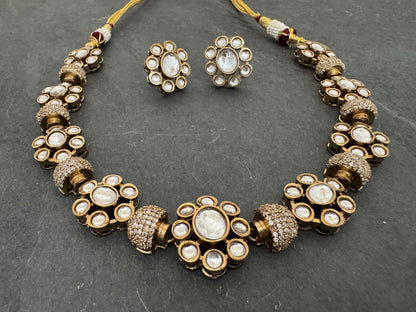 MIA POLKI CZ FLOWER NECKLACE SET