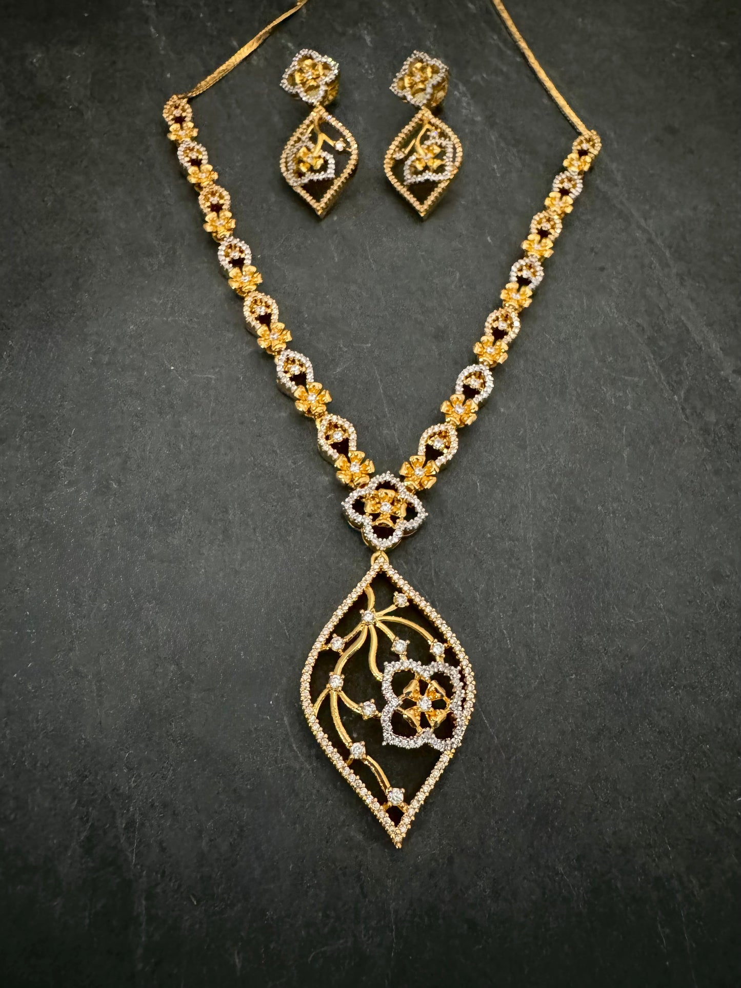 ISHA GOLD CZ PENDANT NECKLACE SET