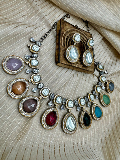 KASHNI NAVRATAN-CZ VICTORIA NECKLACE SET