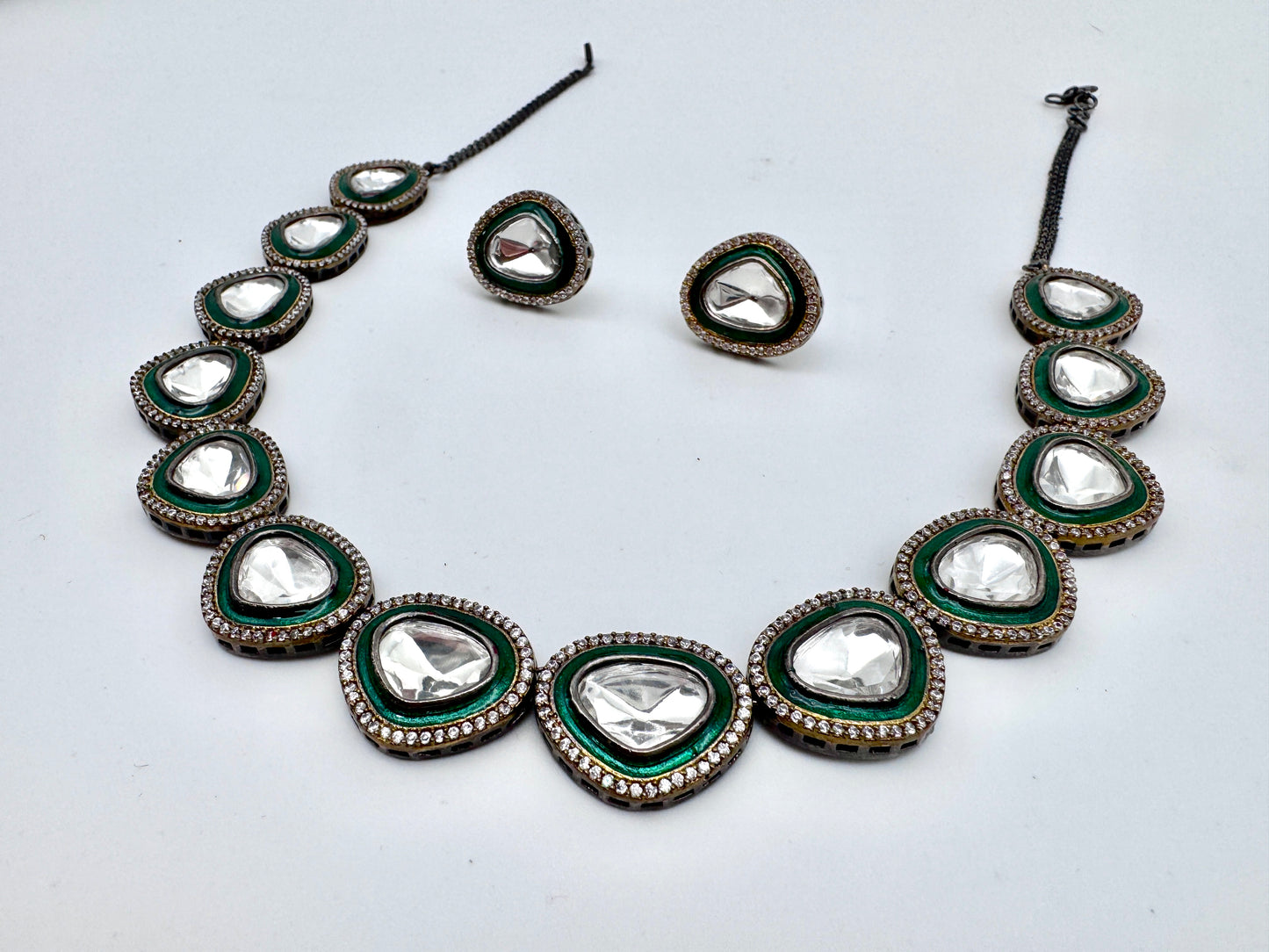 Tyra Polki Meenakari Stud Necklace Set