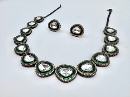 Tyra Polki Meenakari Stud Necklace Set
