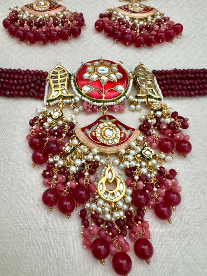 ESHA MEENAKARI RED-PINK CHOKER SET