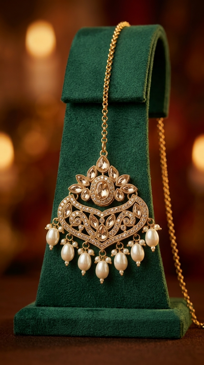 Gazal Pearl Earrings Maang Tikka Set