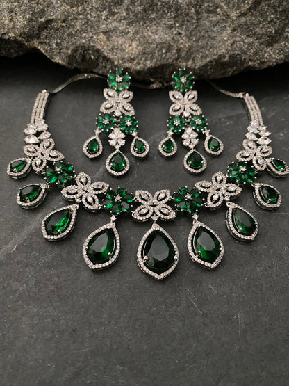 ANNA EMERALD GREEN CZ NECKLACE SET