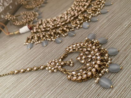 Anaaya Gray antique gold bridal necklace set