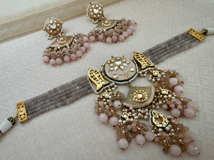 ESHA MEENAKARI PINK-GRAY CHOKER SET