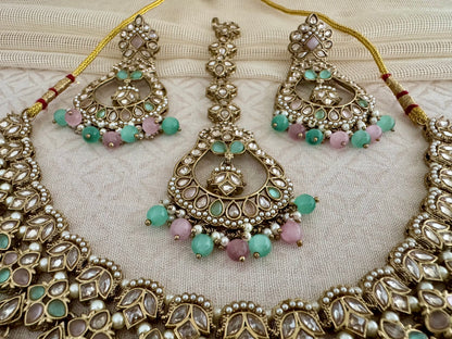 VEDA PASTEL PINK - GREEN NECKLACE SET