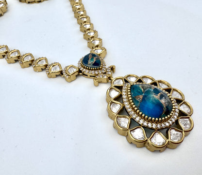 Devika Blue Agate Pendant Necklace Set