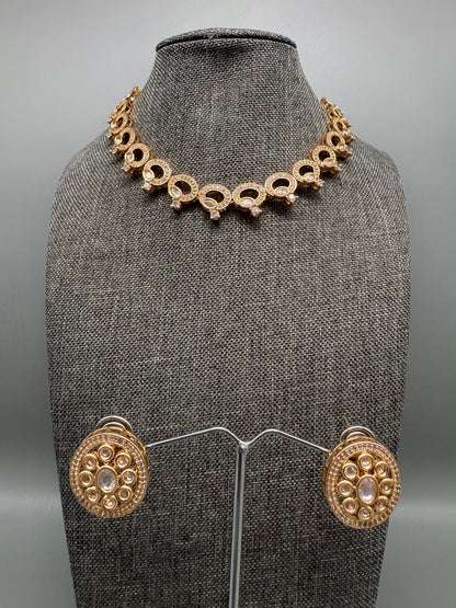AROHI GOLD CZ POLKI NECKLACE SET