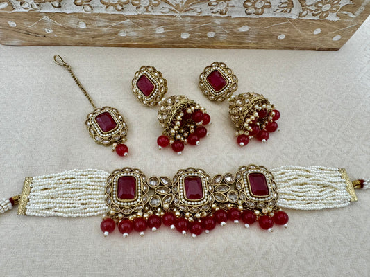SANYA ANTIQUE GOLD RECTANGULAR CHOKER SET