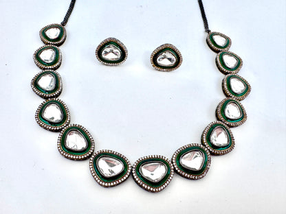 Tyra Polki Meenakari Stud Necklace Set