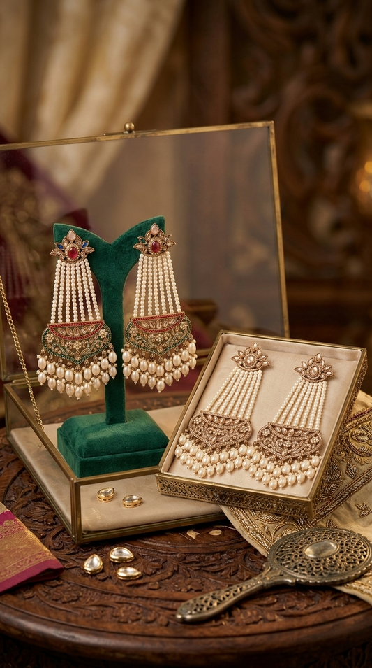 Gazal Pearl Earrings Maang Tikka Set