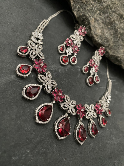 ANNA CORAL RED CZ NECKLACE SET