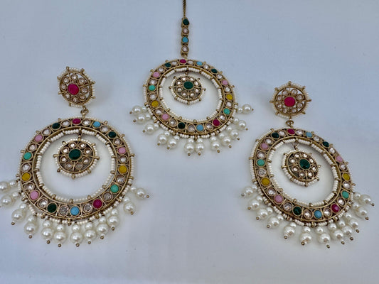 Amber Geometric Earrings Mangtika Set