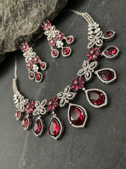 ANNA CORAL RED CZ NECKLACE SET