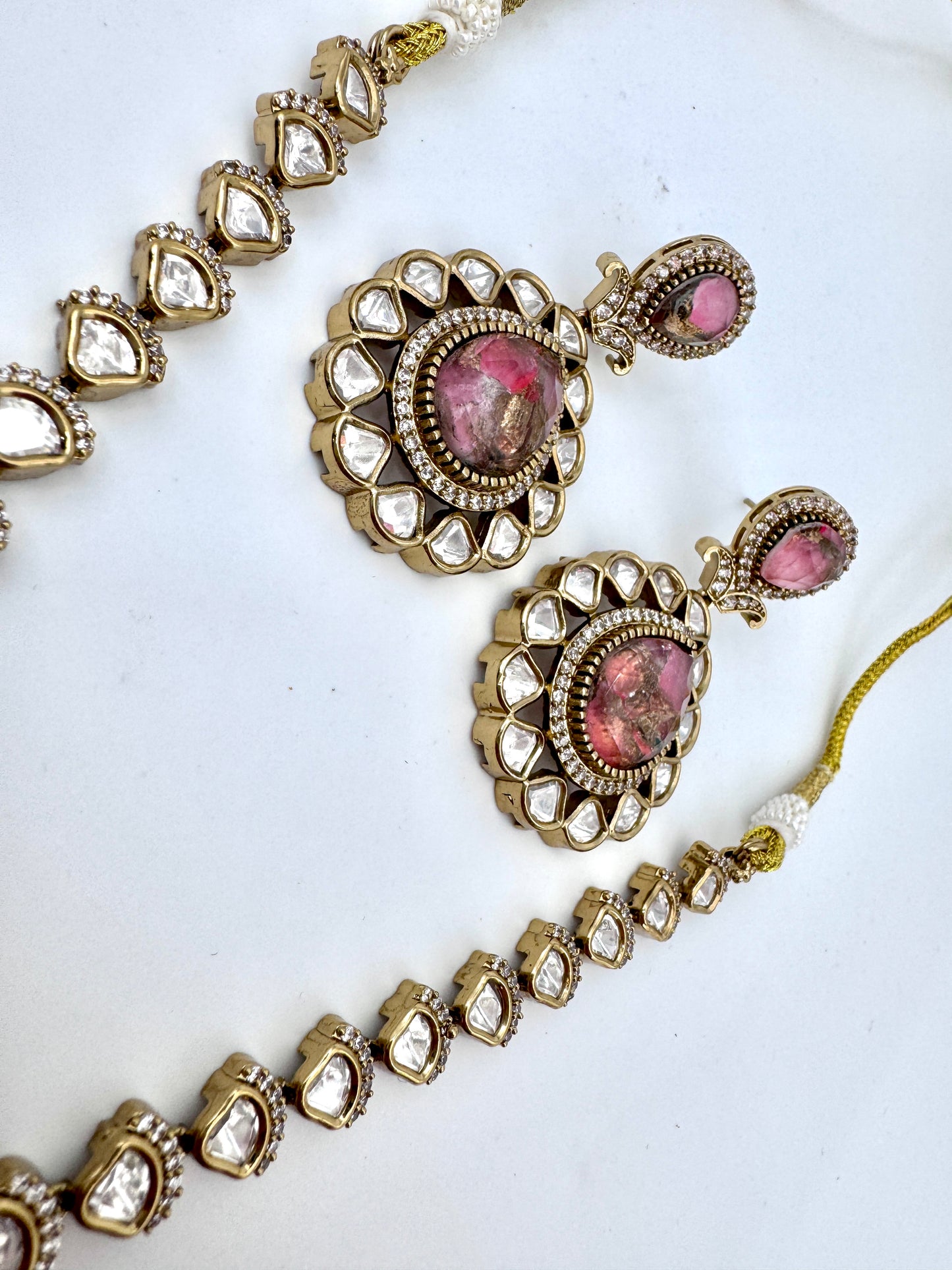 Devika Pink Agate Pendant Necklace Set