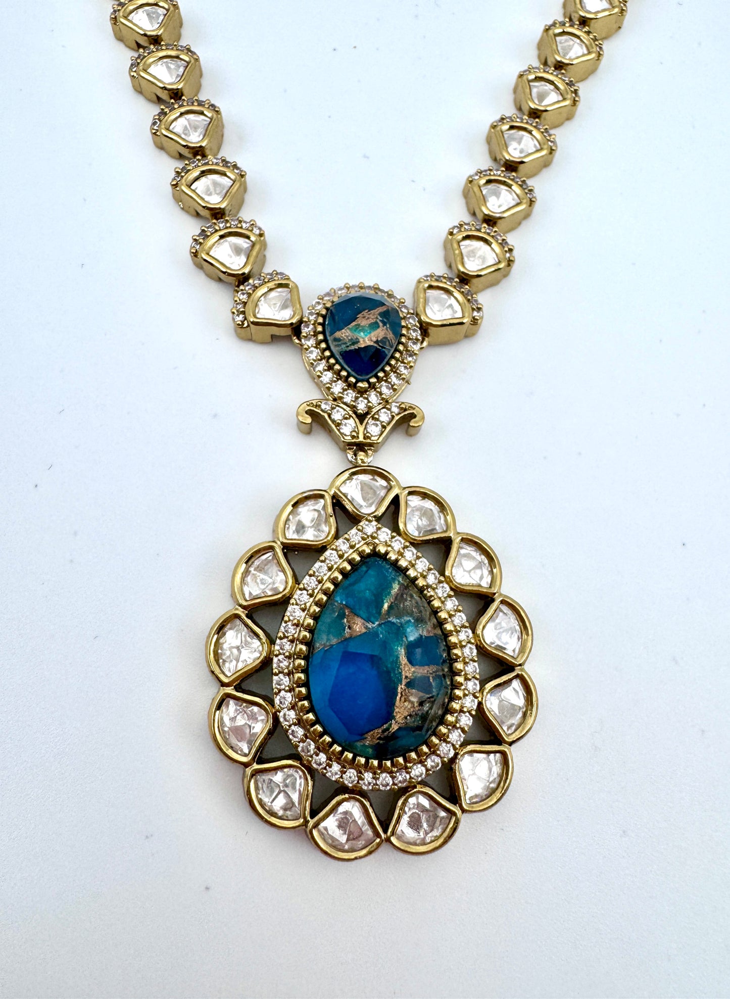 Devika Blue Agate Pendant Necklace Set