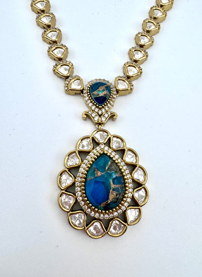 Devika Blue Agate Pendant Necklace Set