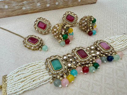 SANYA ANTIQUE GOLD RECTANGULAR CHOKER SET